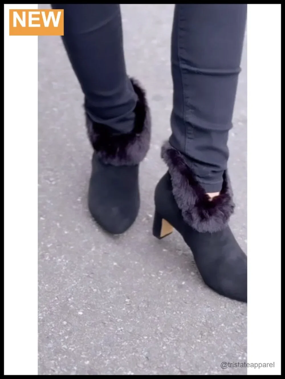 Faux Suede Ankle Booties Chunky Heel Pointed Toe Faux Fur Cuff Zip Closure
